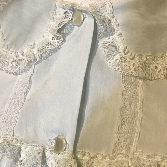Vintage Bed Jacket Light Powder Blue with Lace - Picture 3 of 11